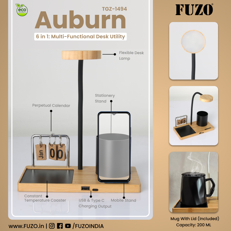 Fuzo | Auburn 6 in 1: Multi-Functional Bamboo Desk Utility