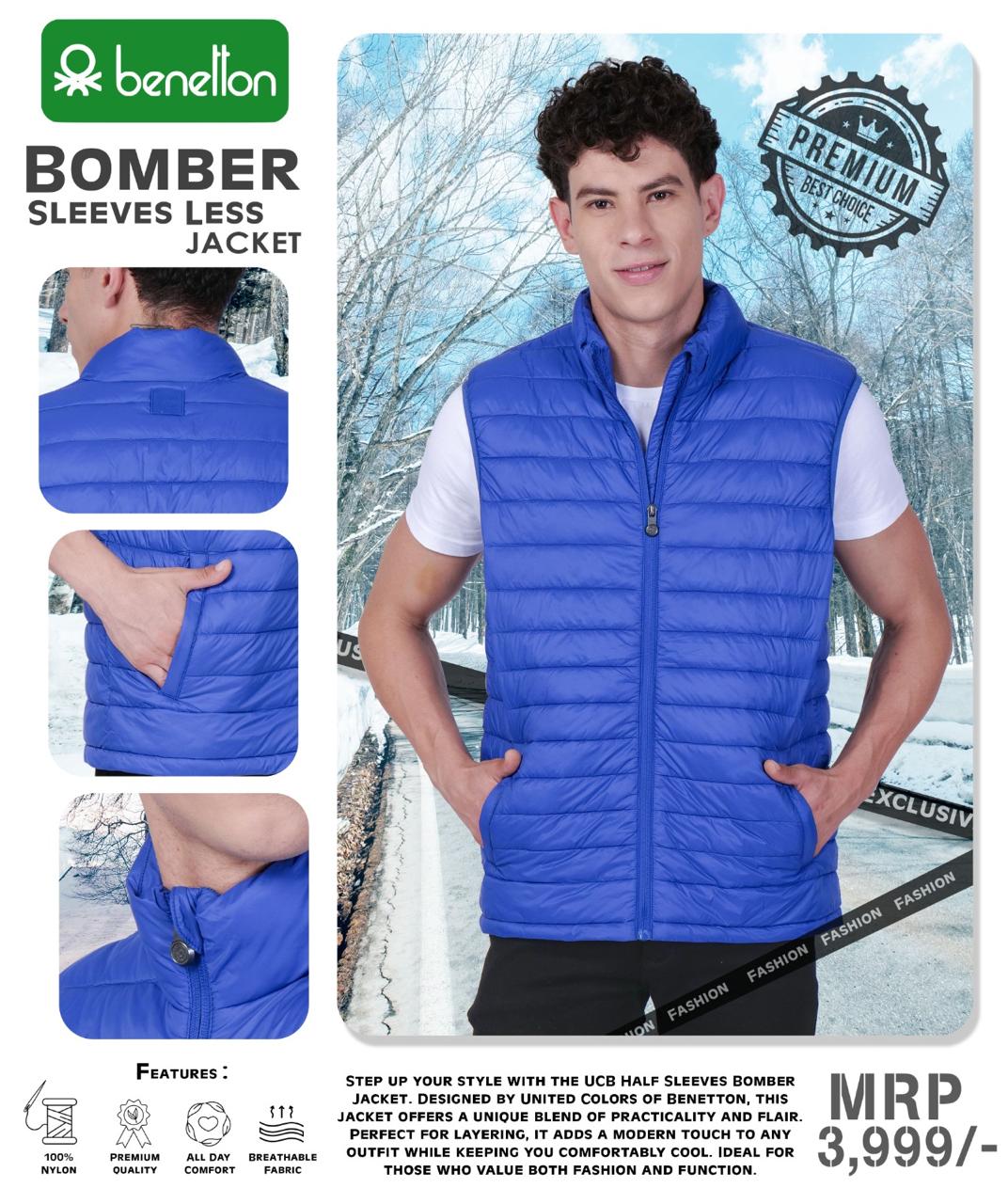 Bomber Blue Sleeves Less Jacket