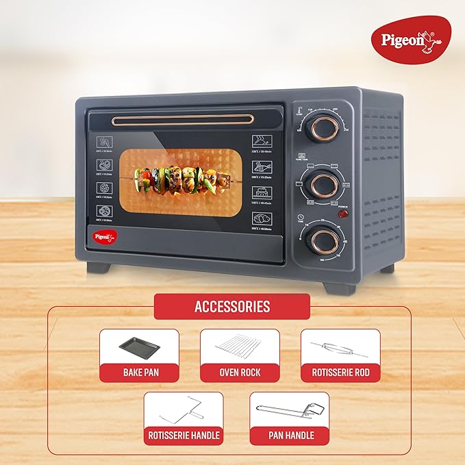 Pigeon Oven Toaster Grill 30 Liters OTG with Rotisserie, Oven Toaster and Grill for Grilling and Baking Cakes