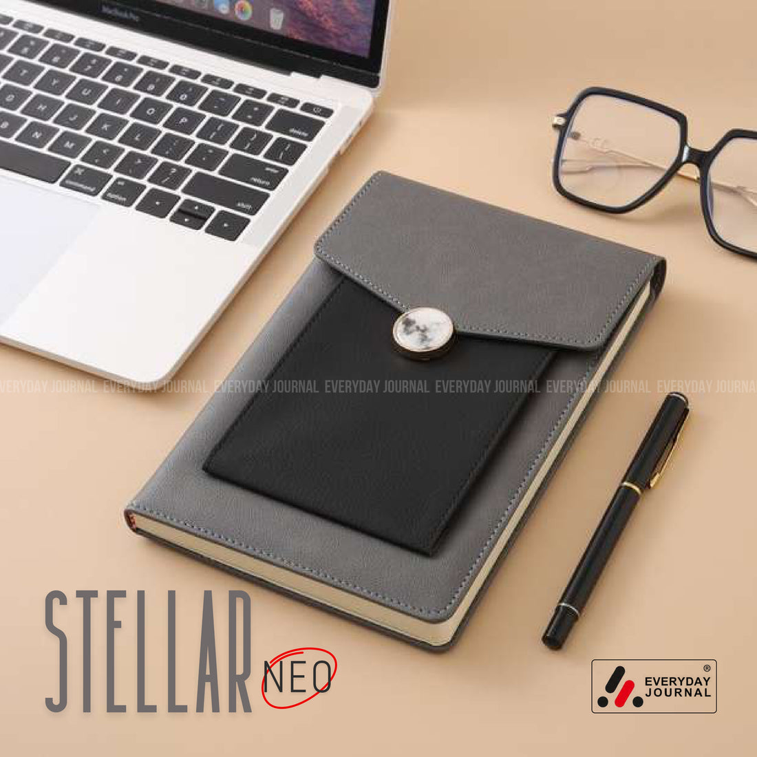 Two-Tone Journal with Marbled Button &amp; Document Holder